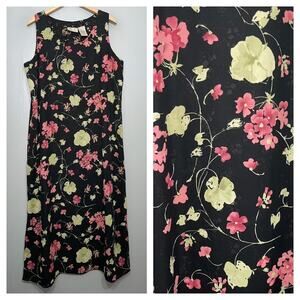 Vintage Kathie Lee Size XL Dark Fairy Floral Sleeveless Maxi Dress Cottagecore